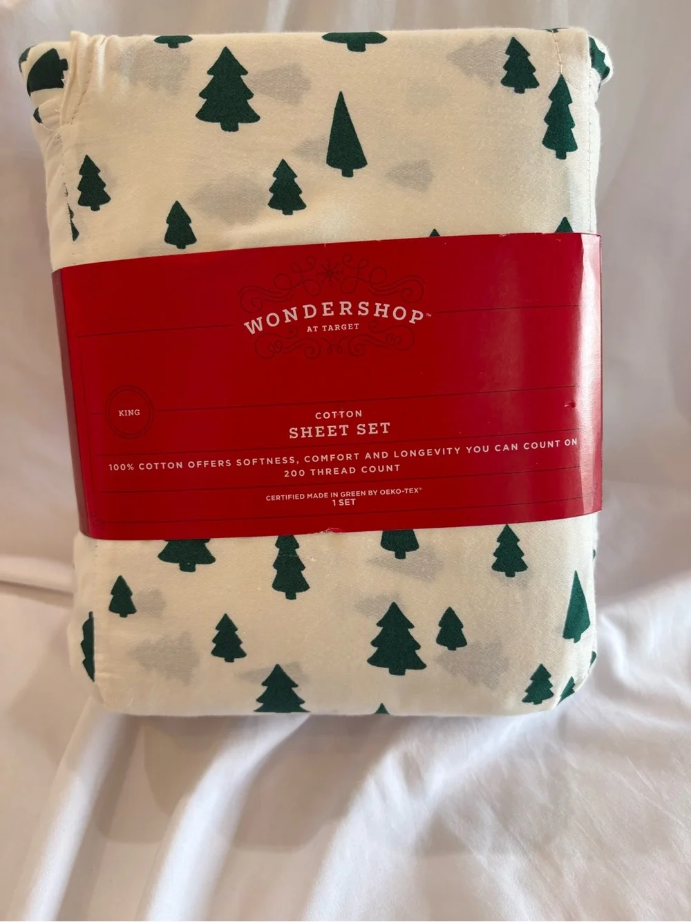 WONDERSHOP TARGET KING HOLIDAY - CHRISTMAS GREEN TREE COTTON SHEET SET NEW